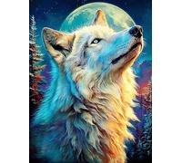 Moonlight Gray Wolf 300 Pieces Set Classic Jigsaw Puzzle Fantasy Animal Plant Couple Puzzle Partners Mind Relaxation Wall Decor Easter New Year Recycled Cardboard 300 PCS