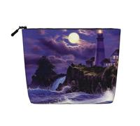Moonlight Lighthouse Cosmetic Bag - Single Layer Large Capacity Travel Organizer, Daily Organizer with Zipper