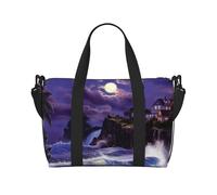 Moonlight Lighthouse Patterned Duffel Bag Handbag, can be Worn Crossbody or Shoulder, Suitable for Travel and Camping.