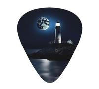 Moonlight Lighthouse Print 12 Pcs Guitar Picks Fit Lovers 3 Different Thickness 0.46 0.71 0.96mm
