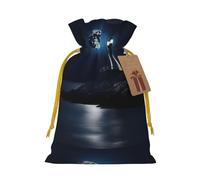 Moonlight Lighthouse print Christmas Bag - Premium Holiday packet, Festive Xmas Packaging with Joyful Designs