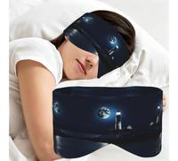 Moonlight Lighthouse Print Travel Eye Mask Full Wrap Adjustable Darkness Sleep Headband