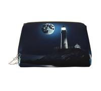 Moonlight Lighthouse Printed Portable Beauty Case, Compact Travel Pouch with Organized Interior Slots for Daily