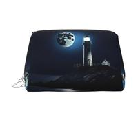 Moonlight Lighthouse Printed Portable Beauty Case, Compact Travel Pouch with Organized Interior Slots for Daily