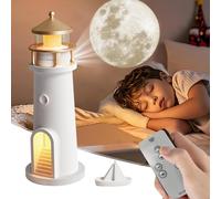 Moonlight Lighthouse Projection Lamp with Remote Control, Bluetooth Speaker & White Noise, Rechargeable Night Light for Decor