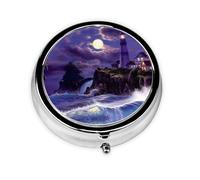 Moonlight Lighthouse This Small, Round Pill Box is a Portable Travel Medicine Organizer with Three compartments for Storing Daily medications.