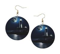Moonlight Lighthouse Trendy Leather Earrings For Women Dangle 1 Pair Lightweight Printed Piercing Earrings Jewelry Gifts For Women Girls