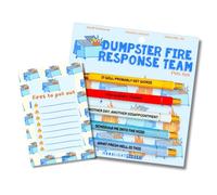 Moonlight Makers Funny Pens and Notepad Stationery Set - 5 Dumpster Fire Response Team Engraved Ballpoint Pens with Black Ink, Fires To Put Out Notepad, Cute Desk Supplies, Funny Work Gifts for Women