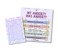 Moonlight Makers Funny Pens and Notepad Stationery Set - 5 My Anxiety Has Anxiety Engraved Ballpoint Pens, Black Ink, I Came I Saw I Made A List Notepad, Cute Desk Supplies, Funny Work Gifts for Women