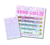 Moonlight Makers Funny Pens and Notepad Stationery Set - Set of 5 ADHD Girlie Engraved Ballpoint Pens with Black Ink, I Came I Saw I Made A List Notepad, Cute Desk Supplies, Funny Work Gifts for Women
