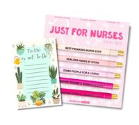 Moonlight Makers Funny Pens and Notepad Stationery Set - Set of 5 Just For Nurses Engraved Ballpoint Pens with Black Ink, To Do Or Not To Do Notepad, Cute Desk Supplies & Funny Work Gifts for Women