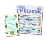Moonlight Makers Funny Pens and Notepad Stationery Set - Set of 5 Shhh I'm Reading Engraved Ballpoint Pens with Black Ink, To Do Or Not To Do Notepad, Cute Desk Supplies & Funny Work Gifts for Women