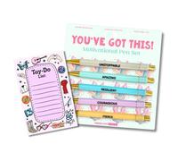 Moonlight Makers Funny Pens and Notepad Stationery Set - Set of 5 You've Got This Engraved Ballpoint Pens with Black Ink, Tay-Do List Notepad, Cute Desk Supplies & Funny Work Gifts for Women