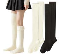 Moonlight Miles 2 Pack Fleece Lined Thigh High Socks,Long Knee High Socks For Women,Thermal Over The Knee Boot Socks,Winter Knitted Leg Warmers