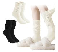 Moonlight Miles 2 Pairs Thigh High Socks, Thick Knee High Socks, Long Slouchy Socks Women, Soft Scrunchy Boot Slouch Socks for Winter Leg Warmers (Black+Cream White)