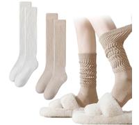 Moonlight Miles 2 Pairs Thigh High Socks, Thick Knee High Socks, Long Slouchy Socks Women, Soft Scrunchy Boot Slouch Socks for Winter Leg Warmers (Kaqi+White)