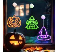 Moonlight Miles 3 Pack Halloween Decorations, Halloween Window Lights Decorations with Orange Pumpkin, Green Castle, Purple Hat, Funny Light Up Party Decor Indoor Outdoor