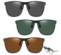 Moonlight Miles 3 Pair Clip On Sunglasses Over Prescription Glasses,Classic Polarised Flip Up Sunglass,Anti Glare Clip-On Sunglasses For Men & Women Driving Glasses