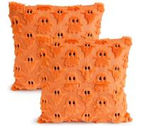 Moonlight Miles Halloween Decorations,2Pcs Halloween Pillow Covers,Cute Ghost Spooky 18x18 inch Throw Pillows,Soft Plush Faux Fur Decorative Cushion Covers for Sofa,Bed,Porch,Living Room (Orange)
