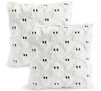 Moonlight Miles Halloween Decorations,2Pcs Halloween Pillow Covers,Cute Ghost Spooky 18x18 inch Throw Pillows,Soft Plush Faux Fur Decorative Cushion Covers for Sofa,Bed,Porch,Living Room (White)
