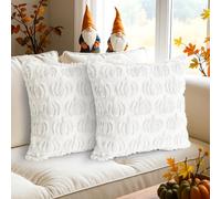 Moonlight Miles Throw Pillow Covers 18x18 Set of 2 Pumpkin Autumn Cushion Cases Soft Plush Fall Halloween Home Bedroom Sofa Decor (White)