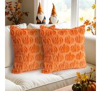 Moonlight Miles Throw Pillow Covers 18x18 Set of 2 Pumpkin Autumn Cushion Cases Soft Plush Fall Halloween Home Bedroom Sofa Decor (Orange)