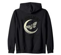 Moonlight Moth Crescent Moon Vintage Forest Nature Zip Hoodie