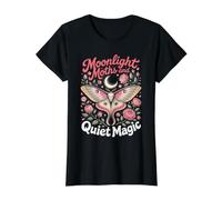 Moonlight Moths and Quiet Magic Butterfly Moth Nature Value Graphic T-Shirt, Women, Black, XS