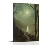 Moonlight on The Lake, Roundhay Park, Leeds by John Atkinson Grimshaw Canvas Printed Poster Cool Artworks Painting Wall Art Canvas Prints Hanging Picture Home Decors Gift Idea 08x12inch(20x30cm)