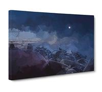 Moonlight Over a Beach in Helsinki Canvas Print | Gallery Wrapped 30mm Frame Wall Art | 30x20 inches | Ready to Hang | Abstract Seascape Picture | Living Room Bedroom Lounge Office