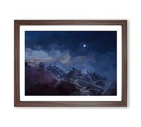 Moonlight Over A Beach In Helsinki In Abstract Modern Art Framed Print | A4 Walnut Framed Wall Art | Ready to Hang | Abstract Beach Picture | Living Room Bedroom Lounge Office