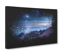 Moonlight Over a Beach in Helsinki Paint Splash Canvas Print | Gallery Wrapped 30mm Frame Wall Art | 30x20 inches | Ready to Hang | Modern Seascape Picture | Living Room Bedroom Lounge Office