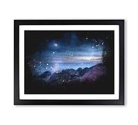 Moonlight Over A Beach In Helsinki Paint Splash Modern Art Framed Print | A2 Black Framed Wall Art | Ready to Hang | Modern Beach Picture | Living Room Bedroom Lounge Office