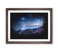 Moonlight Over A Beach In Helsinki Paint Splash Modern Art Framed Print | A4 Walnut Framed Wall Art | Ready to Hang | Modern Beach Picture | Living Room Bedroom Lounge Office