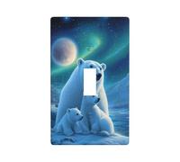 Moonlight Polar Bear Family Light Switch Cover Decorative Single Toggle 1 Gang Wall Plate for Kitchen Farmhouse Bedroom Bathroom Art Decor