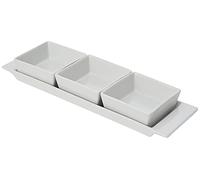 Moonlight Rectangular Tray with 3 Serving Dishes - White Porcelain Dip Bowl Set