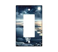 Moonlight Reflections Light Switch Cover Plate, Midnight Blue Night Sky Cat Single Rocker Wall Plates, Autumn Winter Decorative s, Standard Size Thermoplastic Plate Cover Single Rocker