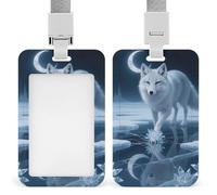 Moonlight Silver Fox ID Badge Holder with Vertical Card Badge Holder Waterproof Plastic Card Sleeve Badges Protector Case Name Tag ID Card Holder for Office Doctor Nurse Teachers