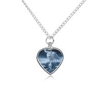 Moonlight Silver Fox Pet Urn Necklace for Dog Cat Ashes Heart Cremation Keepsake Pendant Memorial Jewelry Gifts for Women Men