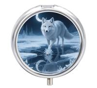 Moonlight Silver Fox pilldispenser with Mirror 3 Compartments Waterproof Pillcase for Purse Pocket Non-Slip Grip Travel Medicine Organizer Container Box for Vitamin Fish Oil Supplement