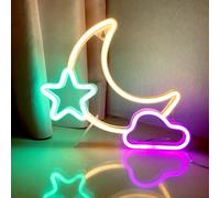 Moonlight Starry Sky Cloud LED Neon Light LED Anime Neon Light Suitable for Birthday Party Game Room Bar Bedroom Background Decoration USB or 3AA Battery Powered (Warm Moon + Green Star + Pink Cloud)