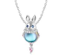 Moonlight Stone 925 Sterling Silver Rabbit Pink Zircon Necklace Enamel Cute Animal Charm Chain Link For Women Gift 45cm Chain