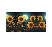 Moonlight Sunflower Pattern Banner Party Decor Backdrop Banner Birthday Party Photography Background Decorations 47 x 24 Inch Flag Indoor Outdoor Wall Decor Banner Party Supplies Favors