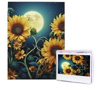 Moonlight Sunflower Pattern Puzzle for Adults 500 Pieces Personalized Jigsaw Puzzles from Photos, Challenging Puzzle Perfect for Game Nights, Wooden Puzzles Gift for Holiday Birthday