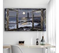 Moonlight Through The Window Rustic Canvas Wall Art - 12x24in Unframed Poster- Home & Office Decor for Living Room, Bedroom, Kitchen & Cafe