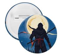 Moonlight Watercolor Style Ninja Badge Metal Round Pins, Lightweight Brooch for Backpack, Fashion Button Pins Badge for Shirts, Jackets, Shawl Coat, Unisex, 5PCS, Tinplate, metal round pins