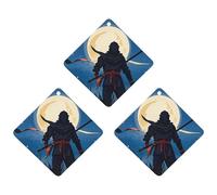 Moonlight Watercolor Style Ninja Car Air Freshener, 3 Pcs Rhombus Hanging Air Freshener Cards, Long Lasting Fragrance Scented Cards for Car, Home, Office Gray-style