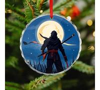 Moonlight Watercolor Style Ninja Christmas Ornaments - Round Hanging Ornaments for Christmas Tree Decorations, Farmhouse Rustic Holiday Home Decor and Gift Party Tags (3.1 Inch)