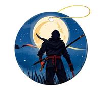 Moonlight Watercolor Style Ninja Christmas Tree Ornaments Ceramic Xmas Round Pendant Keepsake Gift for Xmas Tree Winter Holiday Hanging Ornament for Women Men 2.8 Inch 2 Pcs