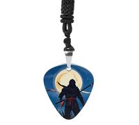 Moonlight Watercolor Style Ninja Guitar Pick Holder Necklace Stainless Steel Music Pendant with Adjustable 60cm Cord Functional Jewelry for Guitarists & Music Lovers, Unisex Hip Hop Punk Accessory